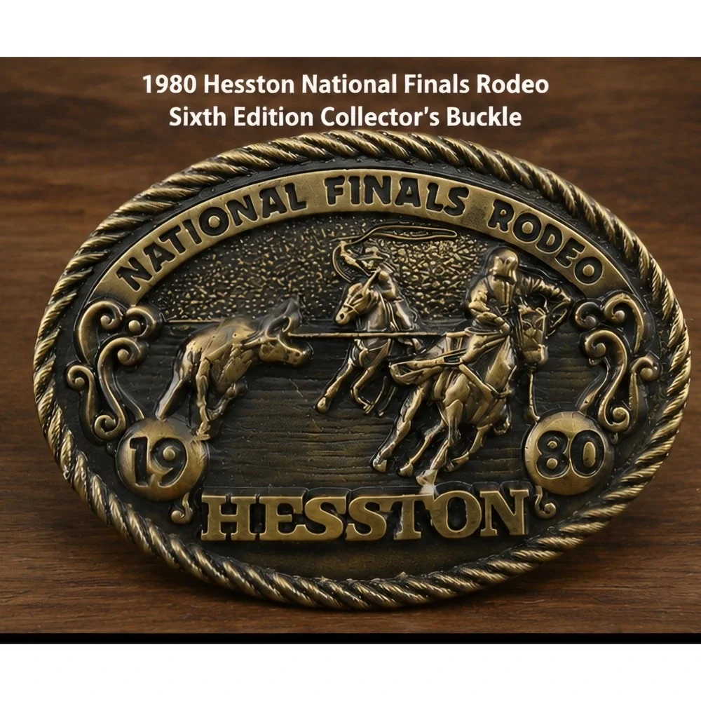 Vintage 1980 Hesston Limited 6th Edition Collector's NFR Belt Buckle #1449